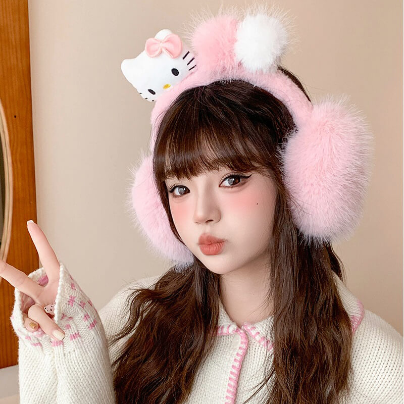 Hello Kitty Plush Pom-poms Earmuffs – KawaiiEnvy