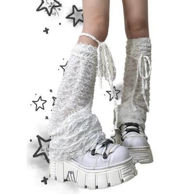 Pure-White-Multiple-Ruffled-Layers-Tie-up-Leg-Warmers