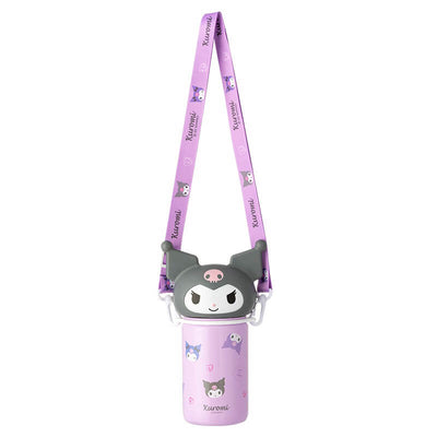 Purple-Kuromi-Doll-Stress-Relief-Lid-Insulated-Bottle-350mL-With-Portable-Strap