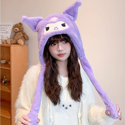 Purple-Kuromi-Fluffy-Hat-With-Moving-Flap-Ears