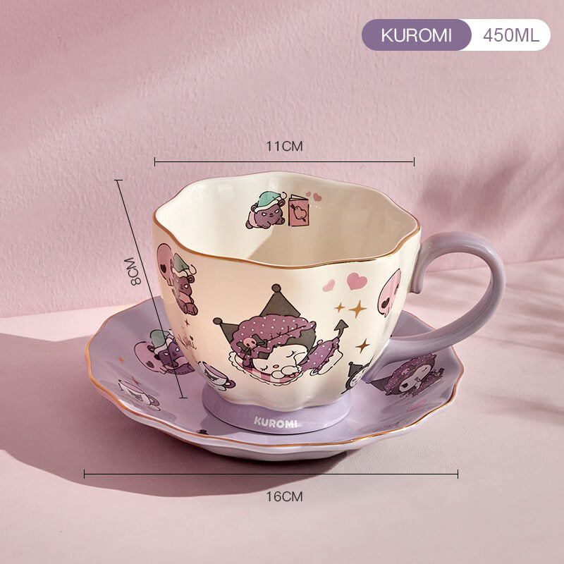 Sanrio Ceramic Coffee Cup & Saucer Set - 450ml | Kuromi, My Melody