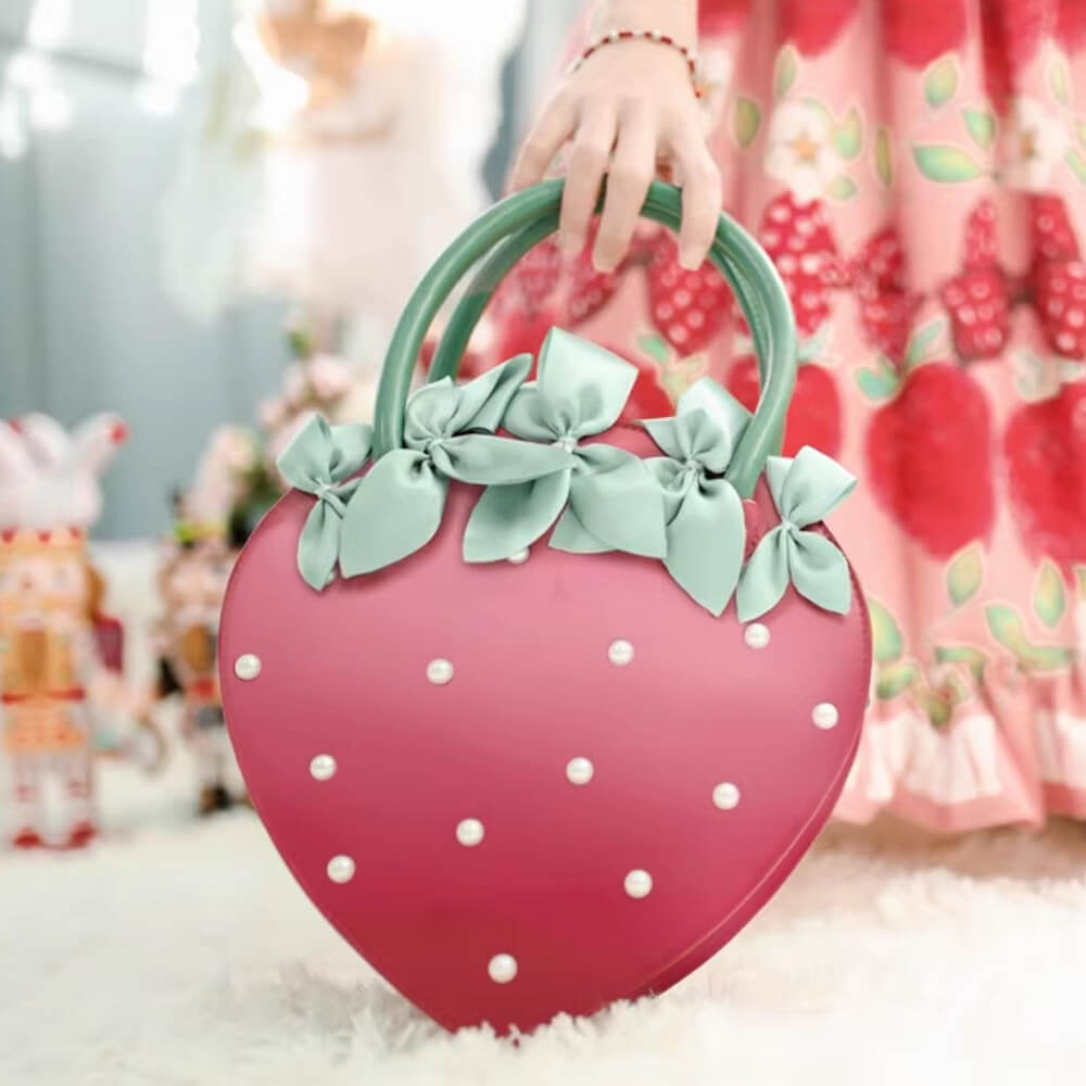 Red-Gradient-Strawberry-Shaped-Pearl-Bow-Lolita-Bag