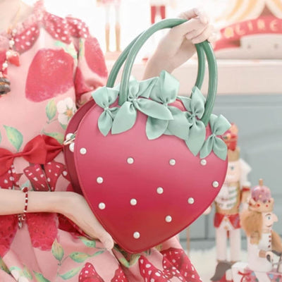 Red-Gradient-Strawberry-Shaped-Pearl-Lolita-Handheld-Bag