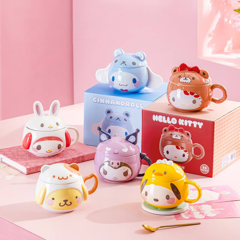 Sanrio Cute Embossed Ceramic Mug with Lid | Kawaii Drinkware