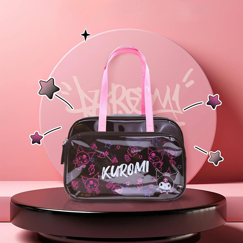 Sanrio-Genuine-Y2K-Style-Kuromi-Graffiti-Illustration-Ita-Shoulder-Bag-In-Black-Pink