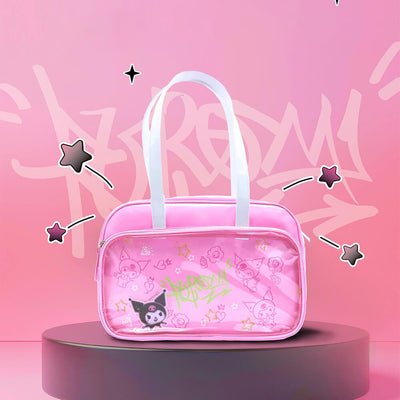 Sanrio-Genuine-Y2K-Style-Kuromi-Graffiti-Illustration-Ita-Shoulder-Bag-In-Pink