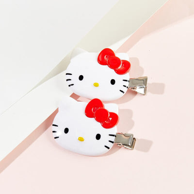 Sanrio-Hello-Kitty-Face-With-Red-Bow-Alligator-Hair-Clips-One-Pair