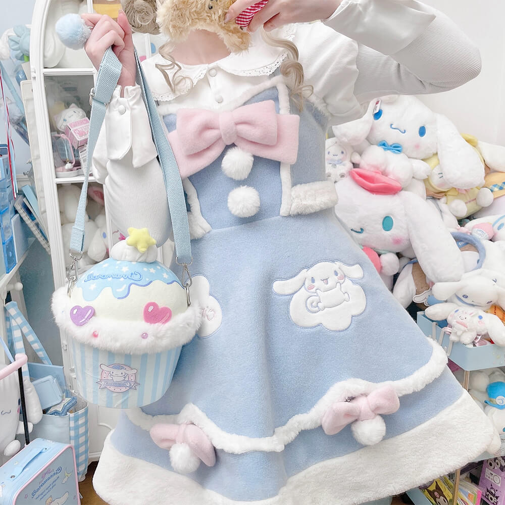 kawaii blue dress Puff Sleeve Layered Lace Pastel Blue Maiden Dress main image 1