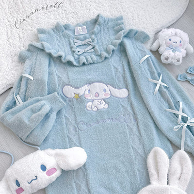 Sanrio-Pastel-Blue-Cinnamoroll-Cold-Shoulder-Sweater-Dress-with-Ribbons