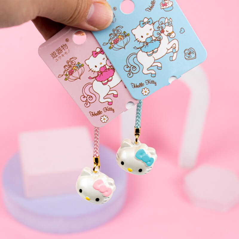 Sanrio-Pink-Bow-And-Blue-BowHello-Kitty-Mascot-Braided-Strap-Bell-Charms