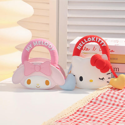 Sanrio-Pink-My-Melody-And-Red-Hello-Kitty-3D-Die-Cut-Face-PU-Mini-Bags-With-Heart-Charm