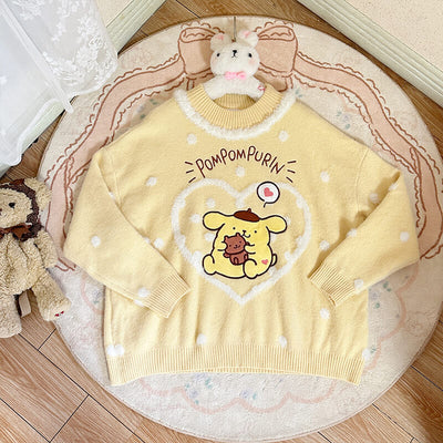 Sanrio-Pompompurin-Heart-Pom-Pom-Knit-Sweater-yellow