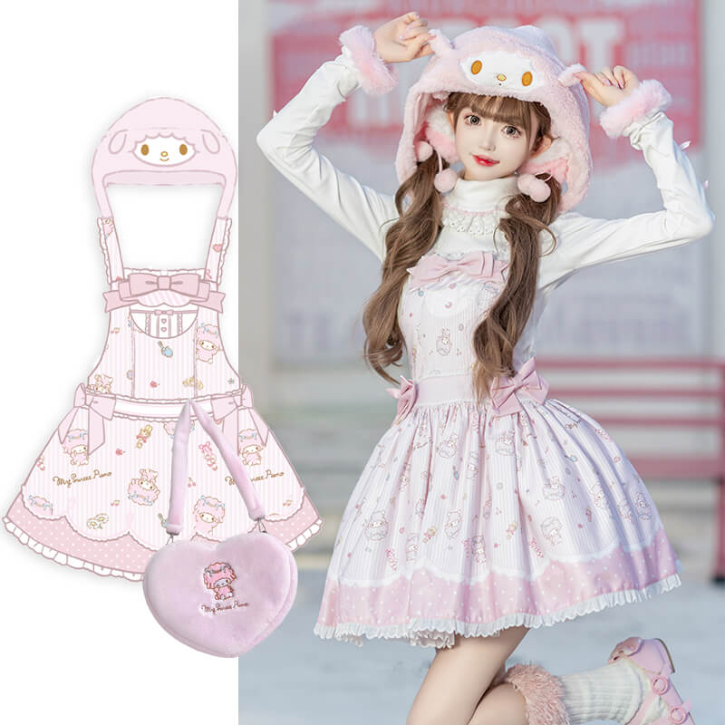 Sanrio-license-my-sweet-piano-inspired-hooded-Jumperskirt-comes-with-free-pink-heart-shaped-handbag-and-maid-apron
