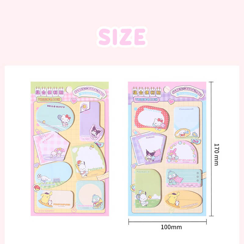 Size-Information-Of-Sanrio-Sports-Time-Sticky-Notes-Set