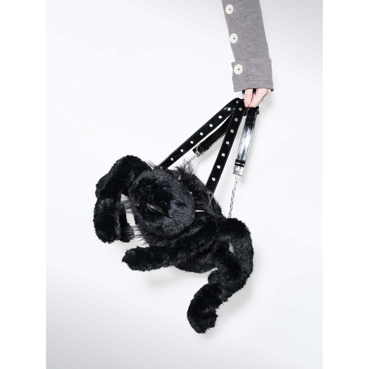 Zhulia-Spider-Bag-Plush-Design-With-Custom-Distressed-Silver-Collar-And-Extra-Crossbody-Strap