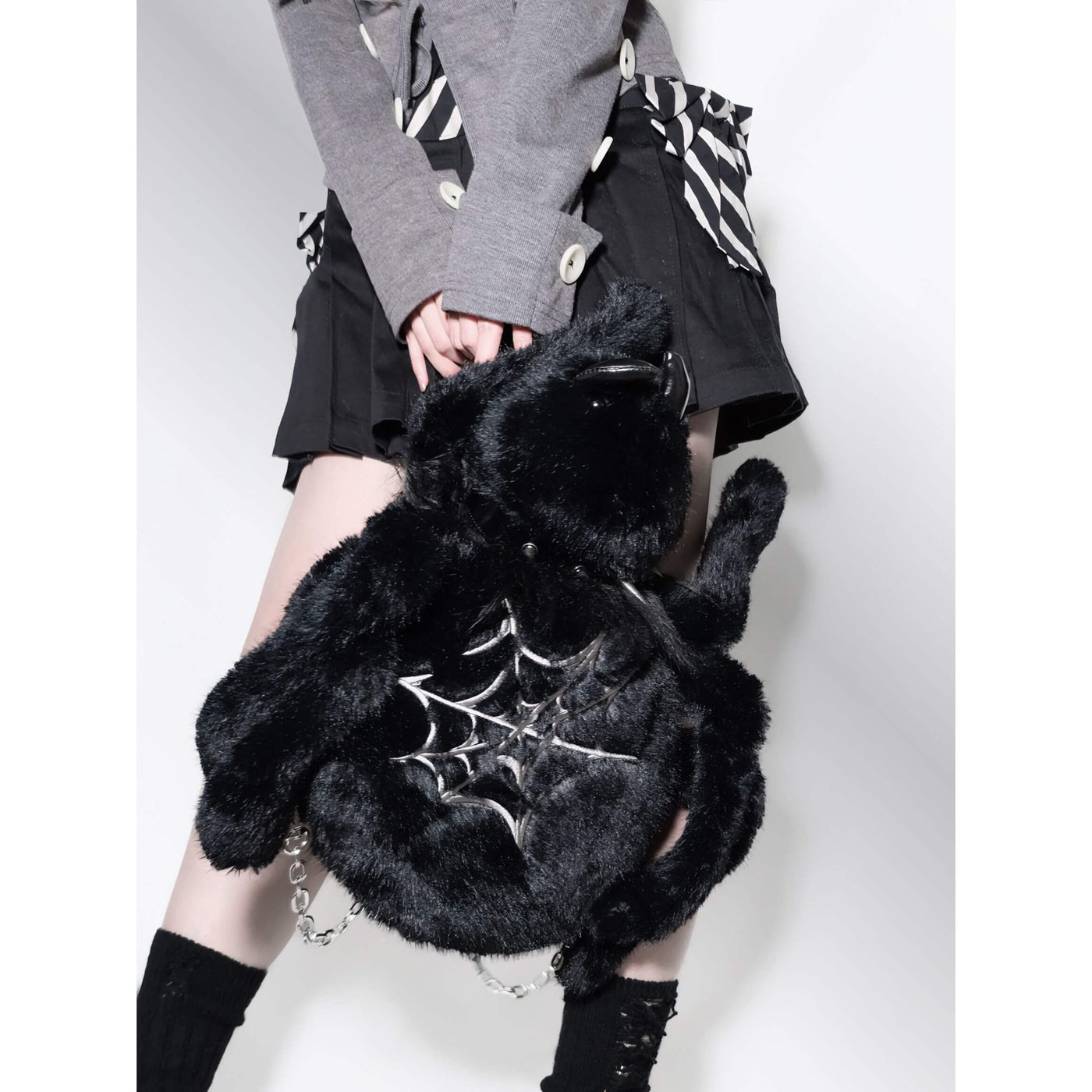 Spooky-Cute-Plush-Spider-Backpack-With-Optional-PU-Crossbody-Strap-And-Removable-Neck-Collar