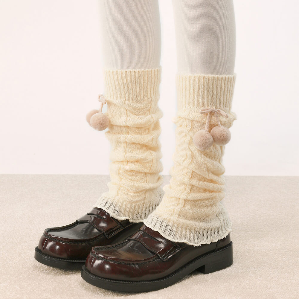 Sunset-Apricot-Argyle-Pattern-Pom-pom-Flared-Leg-Warmers
