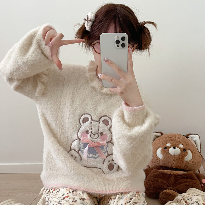 ニット/セーター FLUFFY TEDDY KNIT ONE-PIECE Fluffy Teddy Bear Knit Sweater – KawaiiEnvy