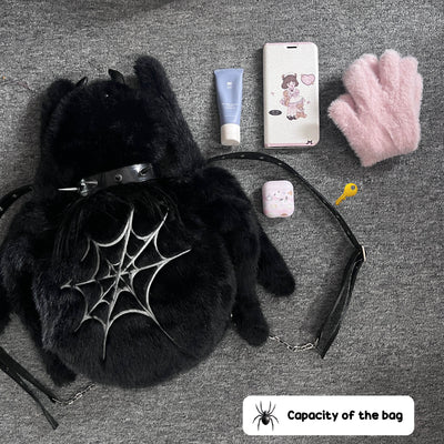 The-Capacity-Of-The-Kawaii-Plush-Spider-Bag-With-PU-Straps-Silver-Choker-And-Optional-Crossbody-Strap