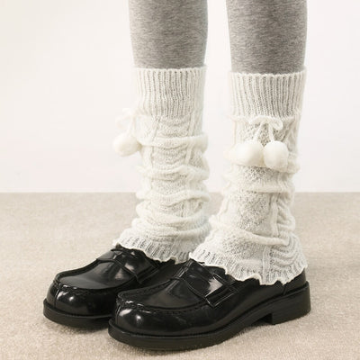 Vanilla-Cream-Pattern-Pom-pom-Flared-Leg-Warmers