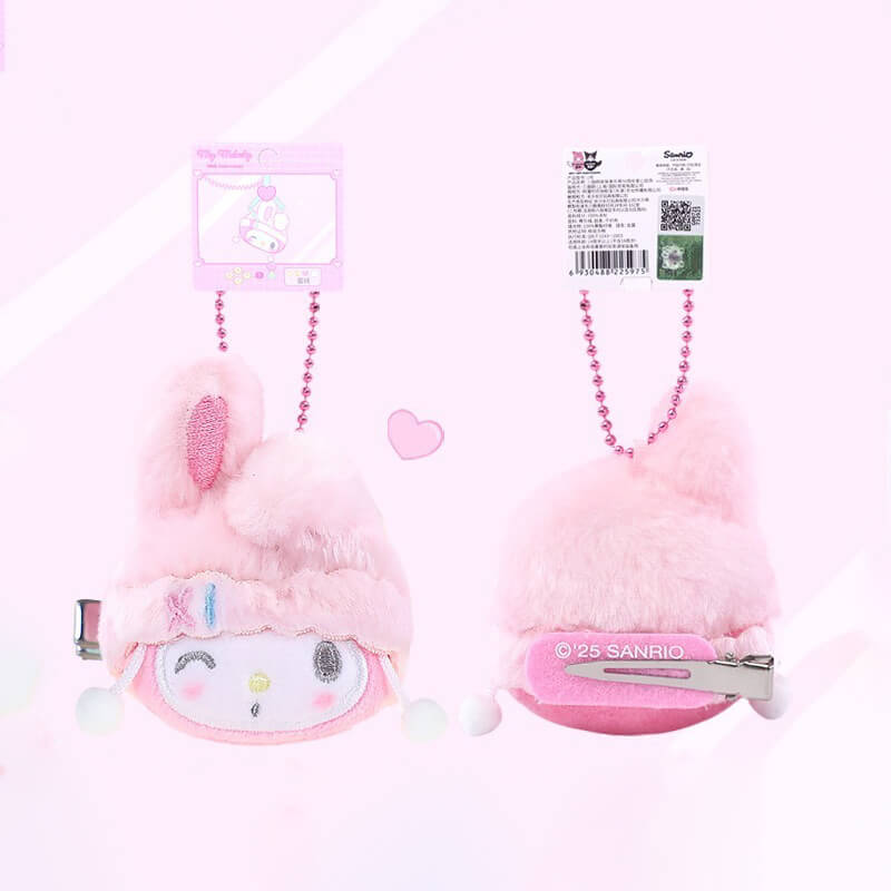 Velvety-Peach-My-Melody-Plush-HairClip-Ballchain-Charm