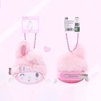 Velvety-Peach-My-Melody-Plush-HairClip-Ballchain-Charm