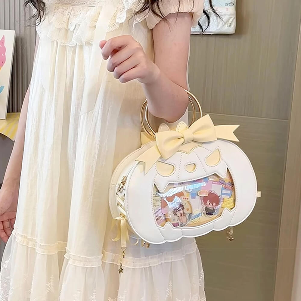 White-Pumpkin-Ita-Bag-With-Round-Top-Handle-And-Side-Lace-Ribbon-Bandage