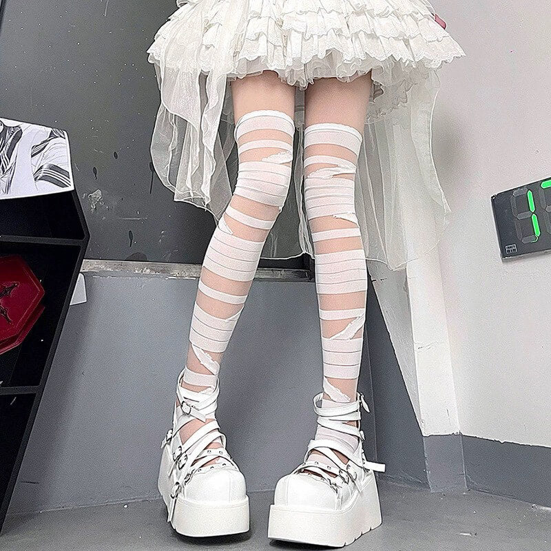 White Blue Striped Angel Flared Leg Warmers – KawaiiEnvy