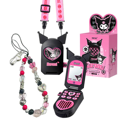 Y2K-kuromi-flip-phone-shape-fan-with-beads-phone-strap