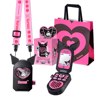 Y2K-kuromi-flip-phone-shape-fan-with-heart-pattern-print-gift-bag
