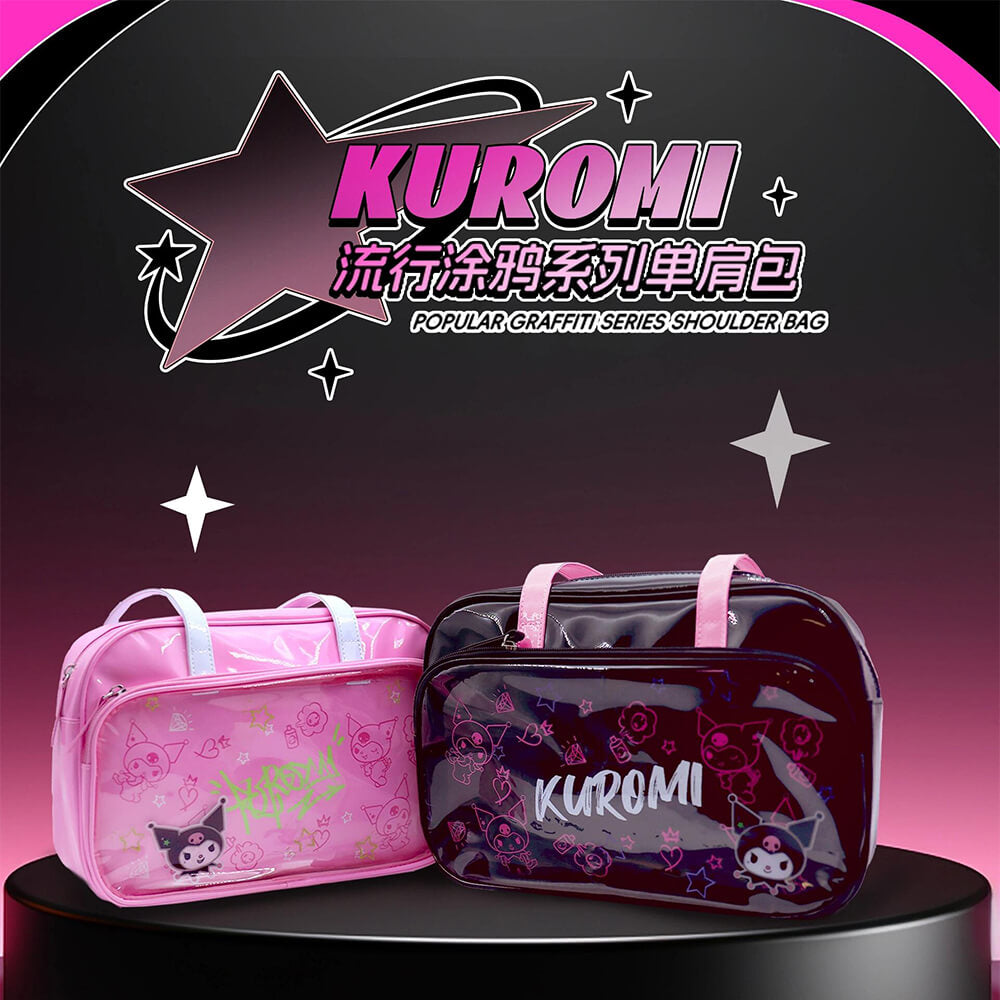 Y2K Style Kuromi Graffiti Series Ita Shoulder Bags Black and Pink Colors