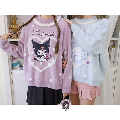 best-friend-girl-outfits-kuromi-and-cinnamoroll-sweaters
