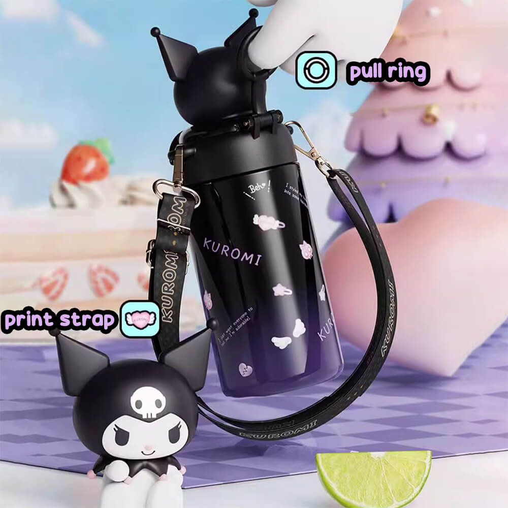 black-kuromi-doll-thermos-with-portable-pull-ring-and-adjustable-print-strap