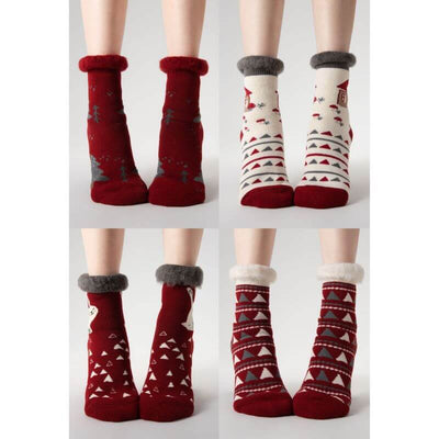 Red Christmas Fluffy Warm Home Sleeping Floor Socks