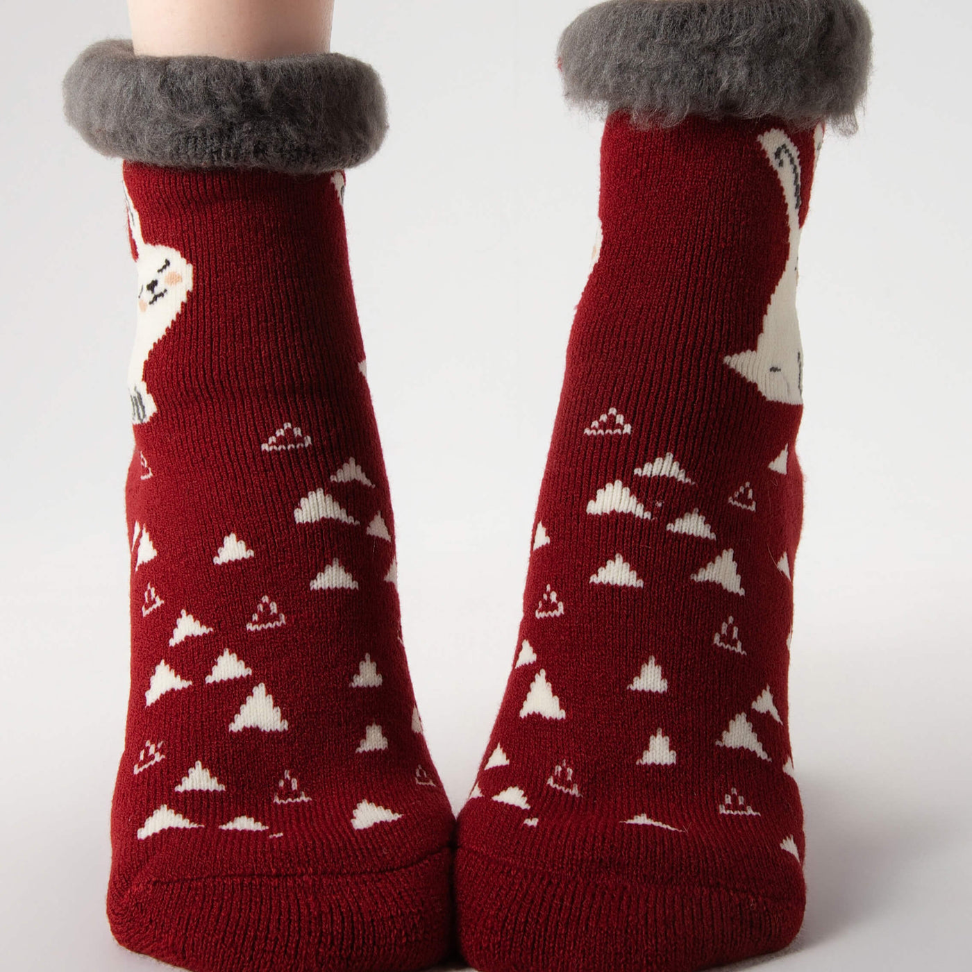 Red Christmas Fluffy Warm Home Sleeping Floor Socks