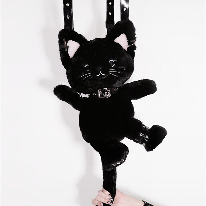 Black Cute Cat Plush Backpack Bag – KawaiiEnvy