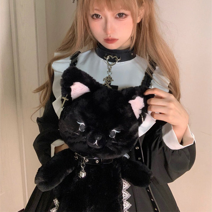 Black Cute Cat Plush Backpack Bag – KawaiiEnvy display picture 2