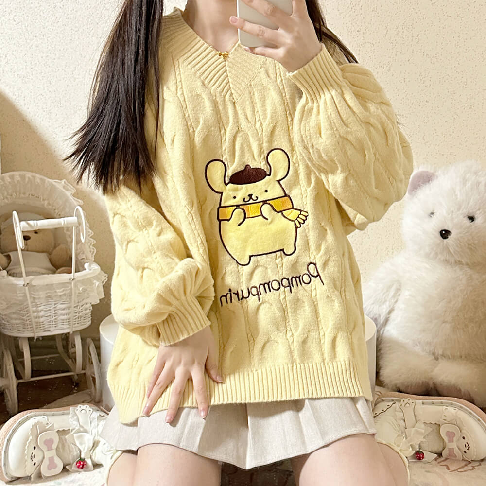 cute-embroidery-pompompurin-loose-sweater