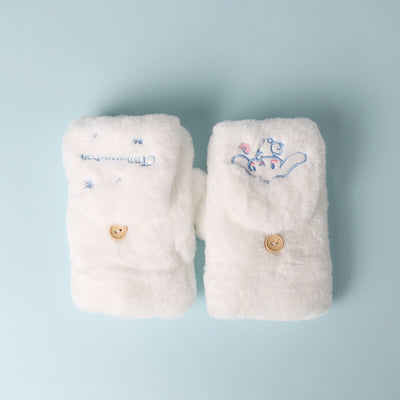 cute-embroidery-sanrio-cinnamoroll-flip-convertible-fluffy-mittens-white