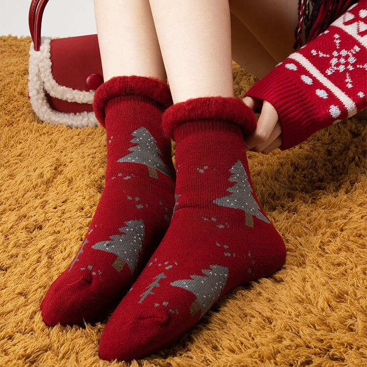 Red Christmas Fluffy Warm Home Sleeping Floor Socks