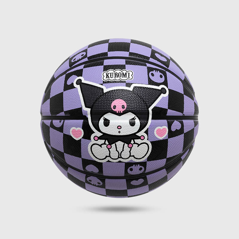 cute-kuromi-heart-illustration-checkered-pattern-outdoor-rubber-basketball