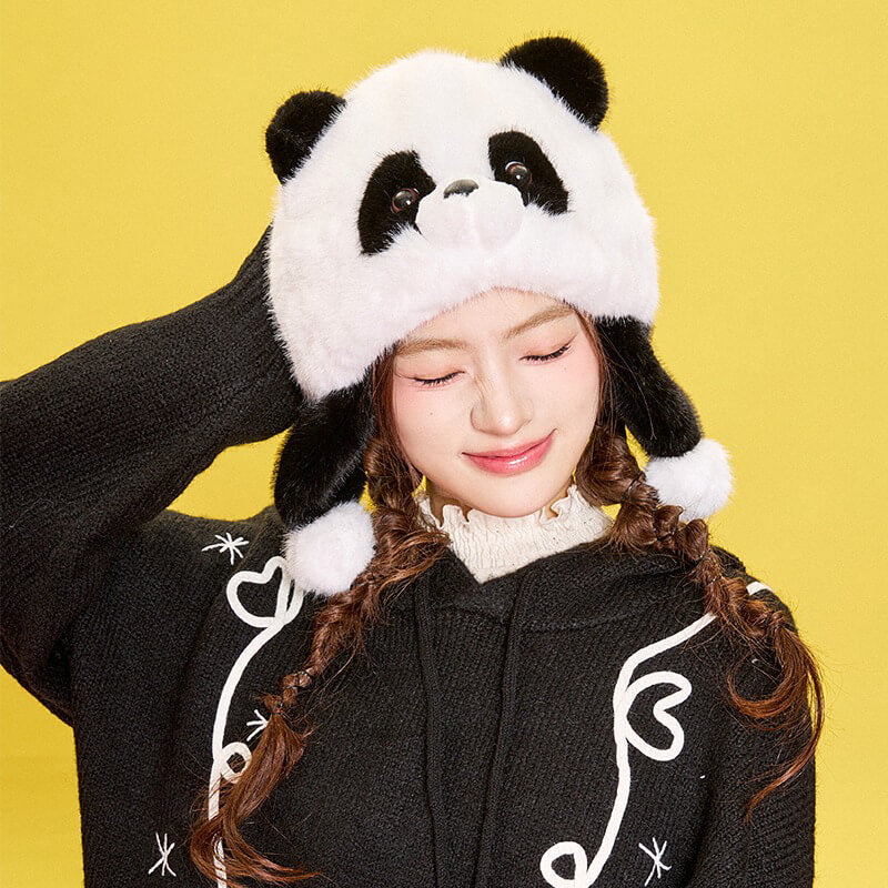 Panda Plush Earflap Hat Y2k Winter Accessories – KawaiiEnvy
