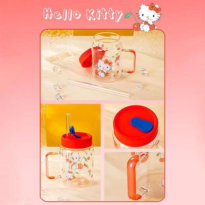 details-of-cute-hello-kitty-glass-cup-with-lid-and-straw-800ml