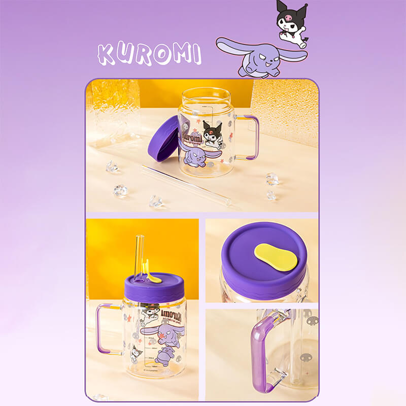 details-of-cute-kuromi-glass-cup-with-lid-and-straw-800ml