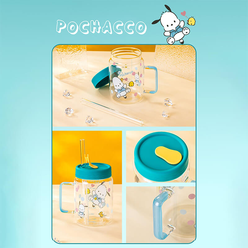 details-of-cute-pochacco-glass-cup-with-lid-and-straw-800ml