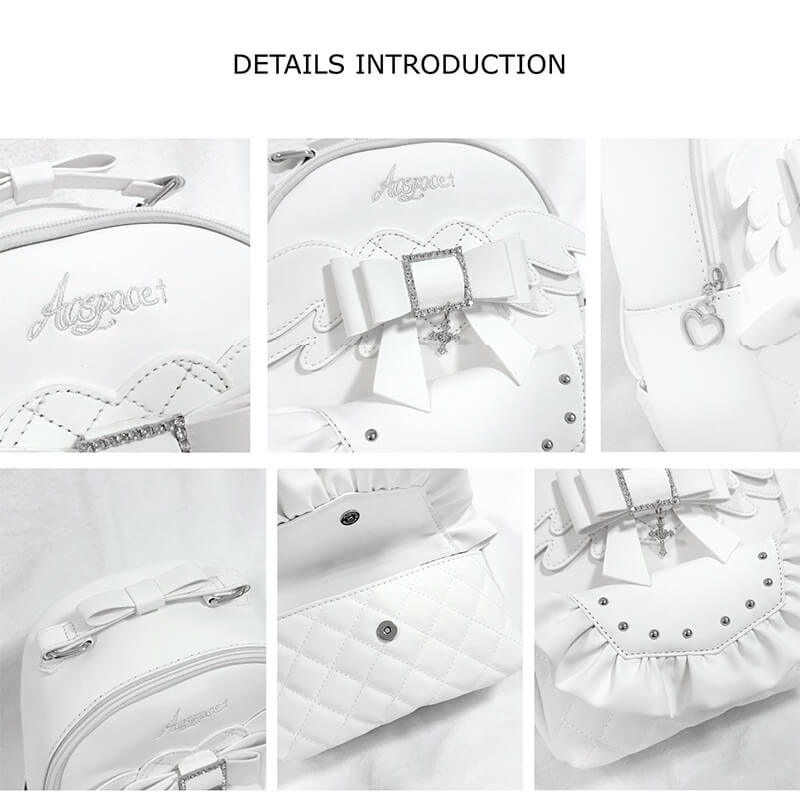 details-of-the-Solid-White-Color-Love-Wings-Backpack