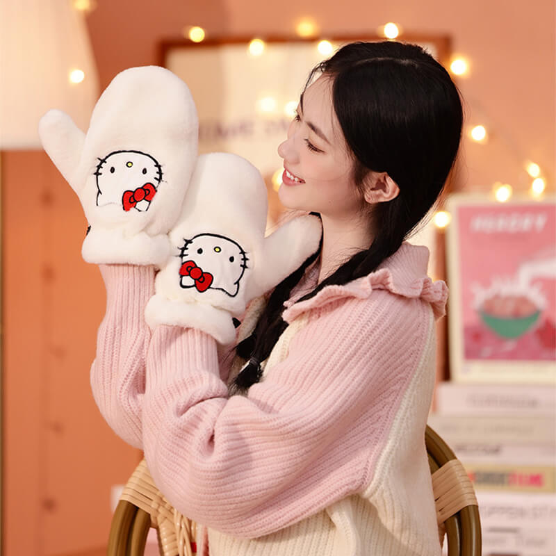 hello kitty gardening gloves Hello Kitty White Fluffy Mittens Kitty Mittens