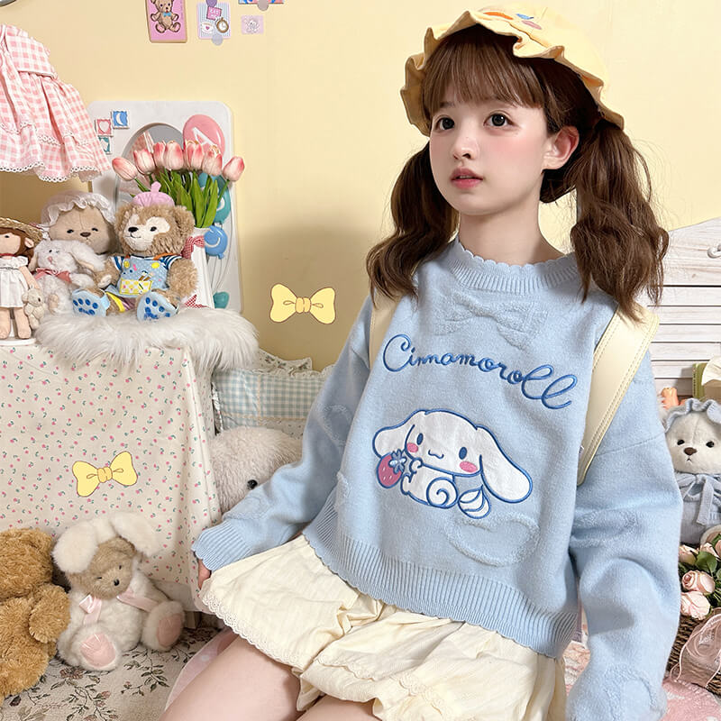 girly-fashion-blue-cinnamoroll-heart-pom-pom-round-neck-loose-sweater