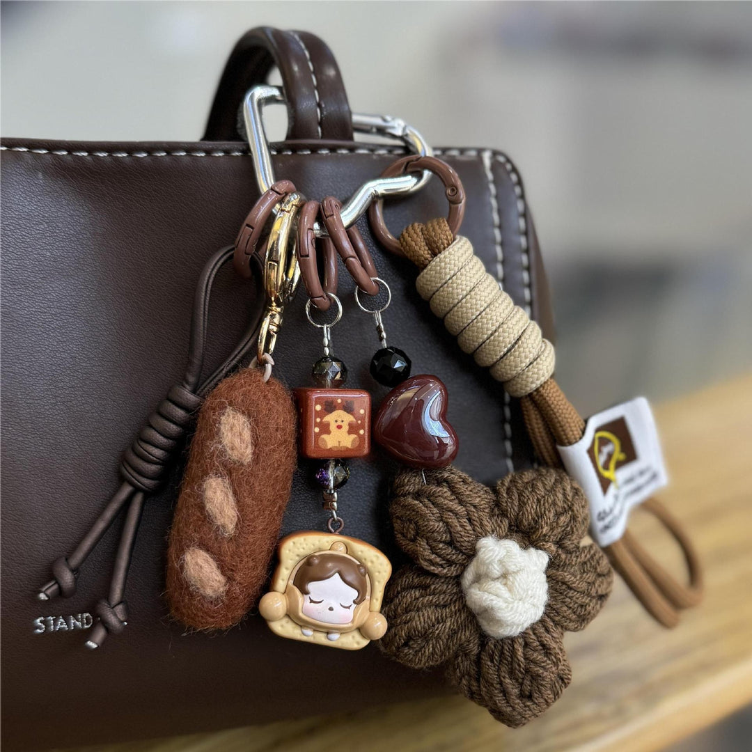 Cute Knitted Bread Bag accessory with Pop Mart Skull-Panda|Charm