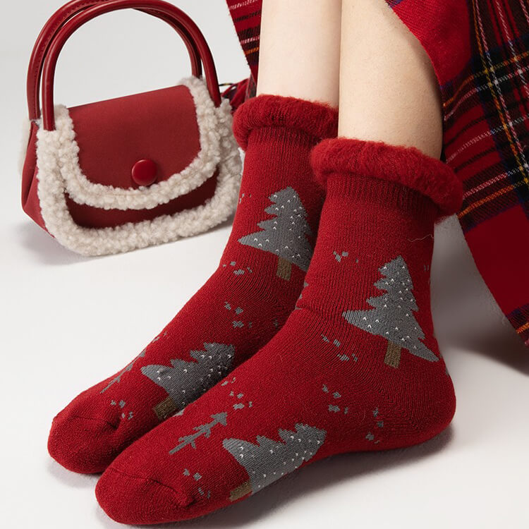 Red Christmas Fluffy Warm Home Sleeping Floor Socks